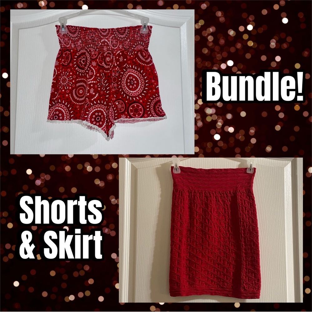 Bandana Print Shorts & Red Bodycon Skirt Bundle